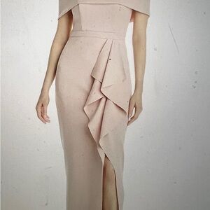 Aqua Asymmetrical Pink Gown with Ruffled Slit